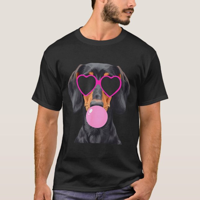 Funny Dachshund Wearing Gles And Blowing Nk Bubble T-Shirt (Front)