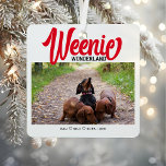 Funny Dachshund Weenie Dog Christmas Custom Photo Metal Ornament<br><div class="desc">Add a dash of humour to your holiday décor with our Funny Dachshund Weenie Dog Christmas Custom Photo Metal Ornament! This playful ornament is designed for dachshund lovers and pet owners who want to celebrate the season with their furry friend’s best photo. Featuring a cheeky, festive design, this ornament lets...</div>