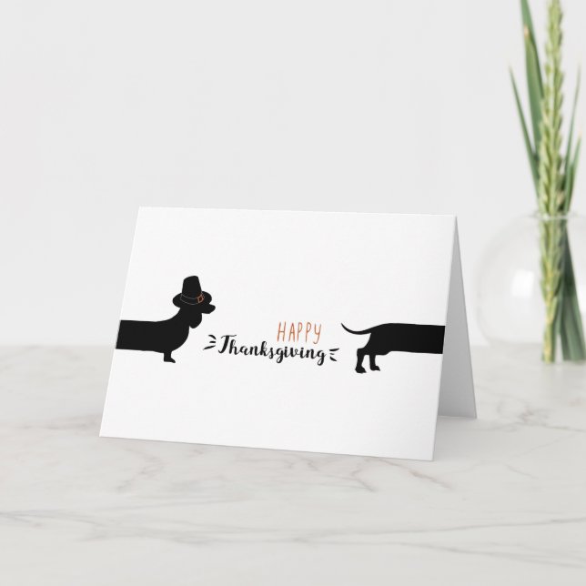 Funny Dachshund with pilgrim hat halloween Card (Front)
