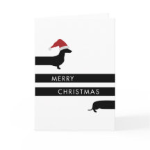 Funny Dachshund with Santa hat Happy Holidays