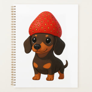 Funny dachshund with strawberries and hat fruity planner