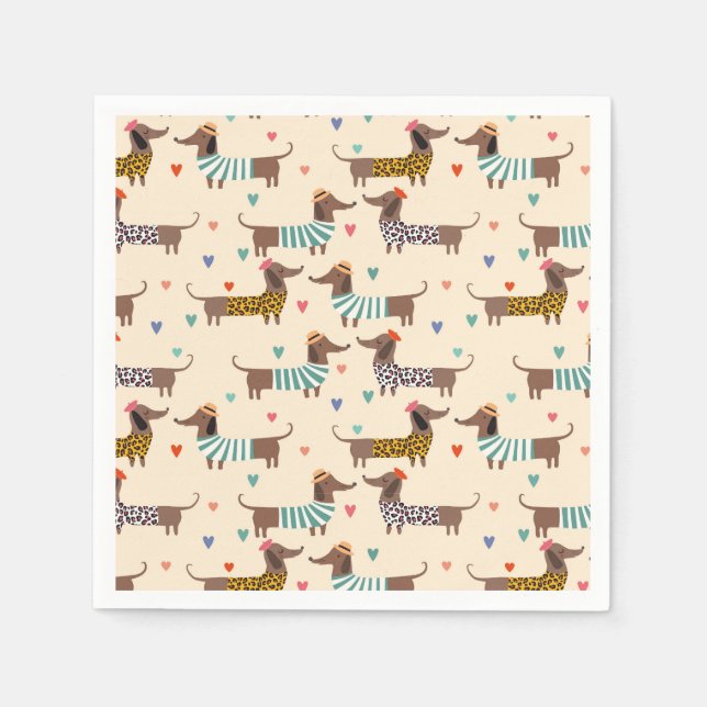 Funny Dachshunds in Hats and Sweaters Napkin (Front)