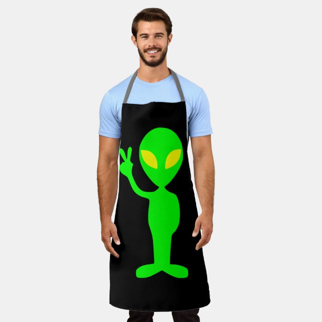 FUNNY DAD ALIEN PEACE SIGN KITCHEN APRON (Worn)