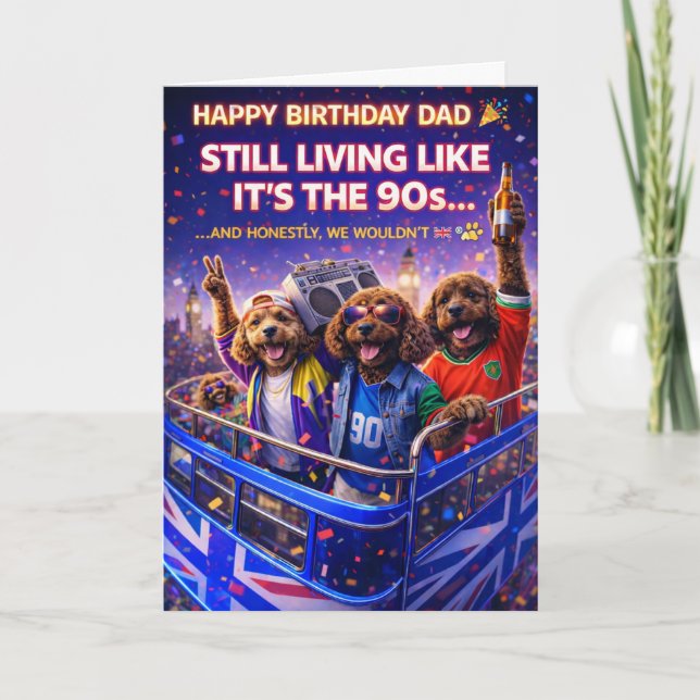 Funny Dad Birthday Card Dog 90s Cockapoo (Front)
