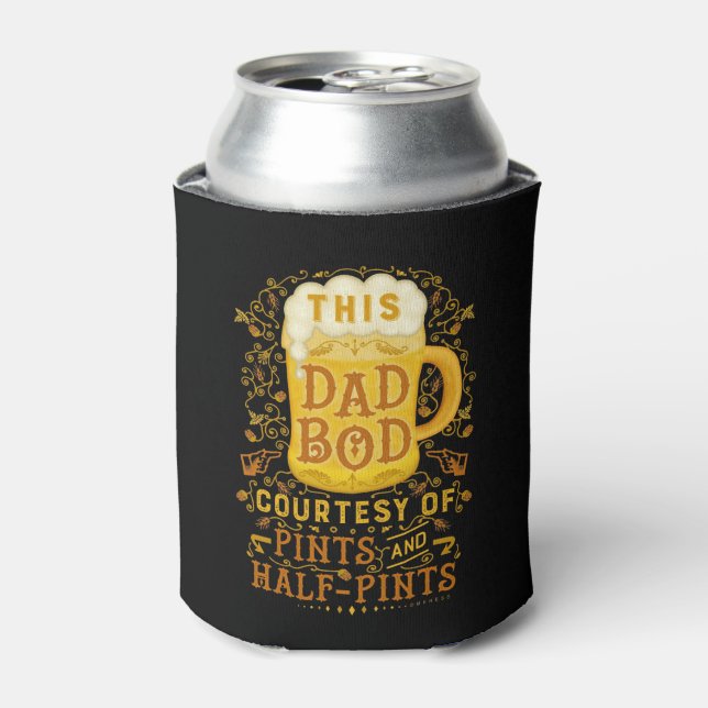 Funny Dad Bod Beer Pints Fathers Day Monogrammed Can Cooler (Can Front)