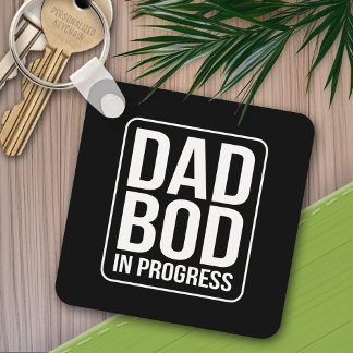 Funny Dad Bod in Progress Humour Fathers Day Black Keychain