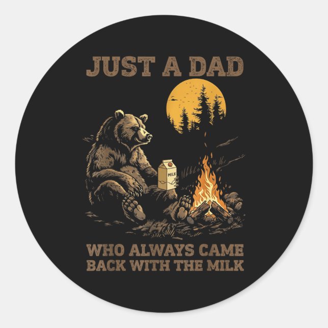 Funny Dad Camng Bear Quote Gift For Father's Day H Classic Round Sticker (Front)
