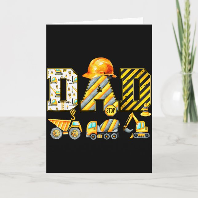 Funny Dad Construction Excavator Kids Matching Fam Card (Front)
