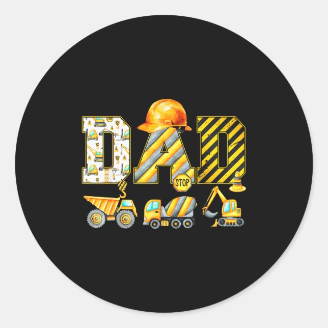 Funny Dad Construction Excavator Kids Matching Fam Classic Round Sticker (Front)