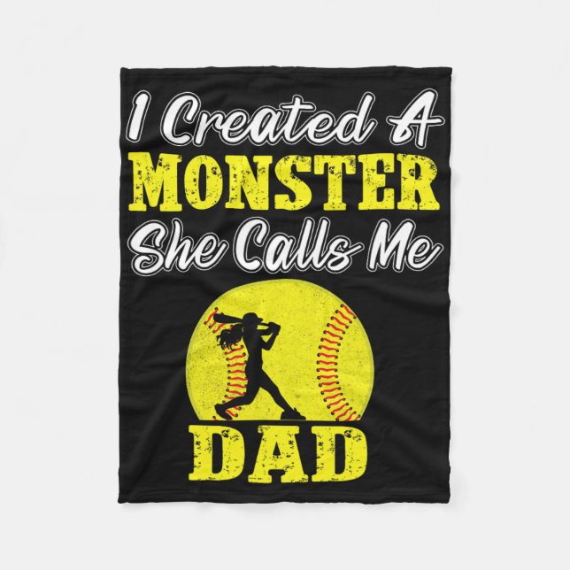 Funny Dad Daughter Coach Softll Created A Monster  Fleece Blanket (Front)