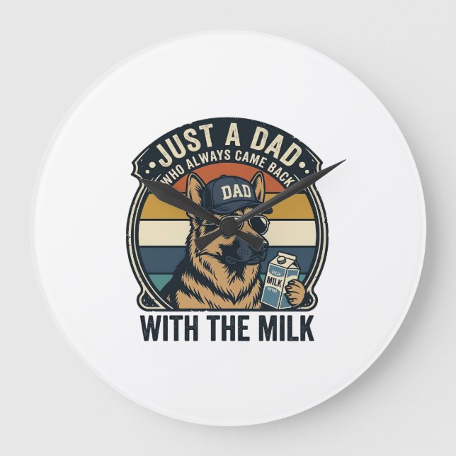 Funny Dad German Shepherd Milk Retro Shirt Design_ Large Clock (Front)
