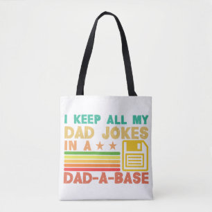 Funny dad jokes in dad-a-base vintage for father's tote bag