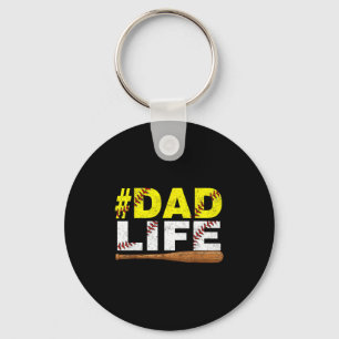 Funny dad life softball baseball daddy sports keychain
