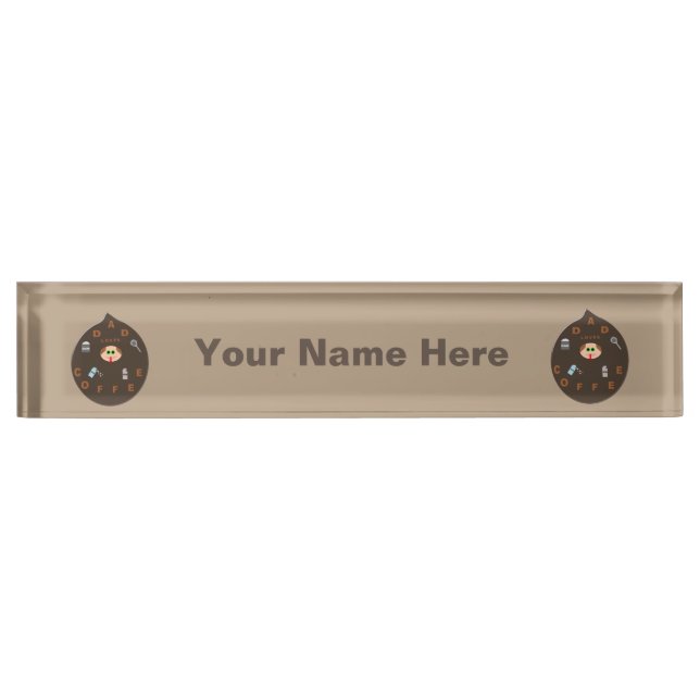 Funny Dad Monster Loves Coffee Custom Nameplate (Front)