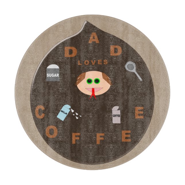 Funny Dad Monster Loves Coffee Glass Cutting Board (Front)