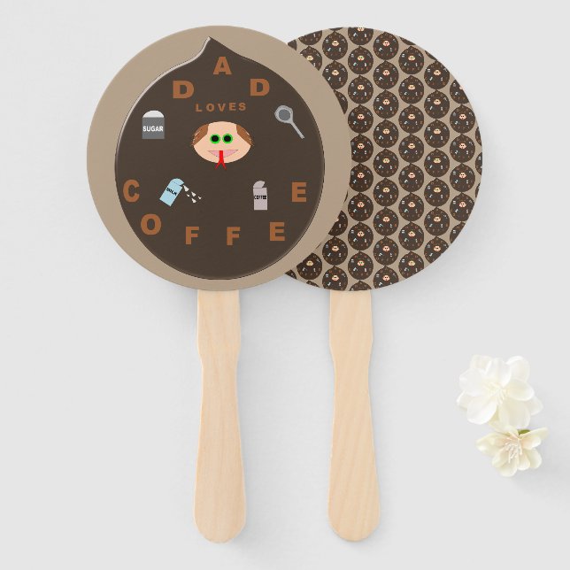 Funny Dad Monster Loves Coffee Hand Fan (Front and Back)