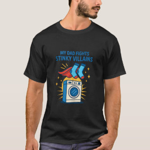 Funny Dad Socks Superhero Washing Machine Fathers  T-Shirt