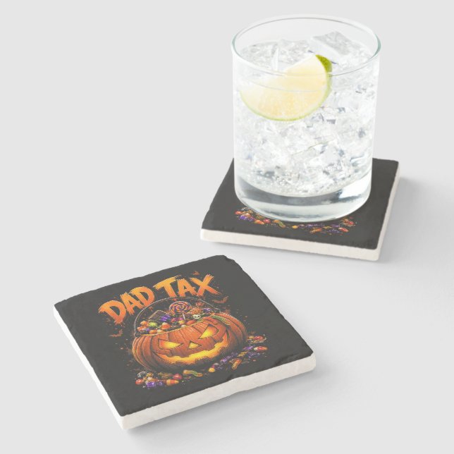Funny Dad Tax Halloween Pumpkin Stone Coaster (Side)