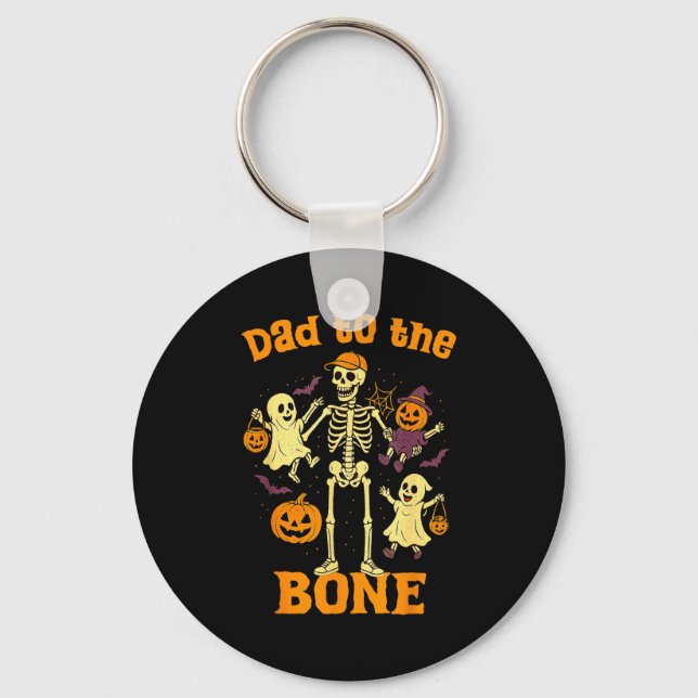 Funny Dad To The Bone Skeleton With Kids Halloween Keychain (Front)