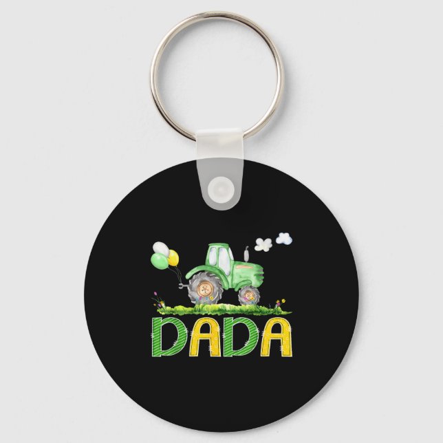 Funny Dada Birthday Boy Tractor Farm Truck Matchin Keychain (Front)