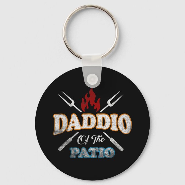 Funny Daddio Of The Patio Fathers Day Bbq Grill Qu Keychain (Front)