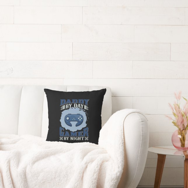 Funny Daddy Gamer word art  Throw Pillow (Couch)