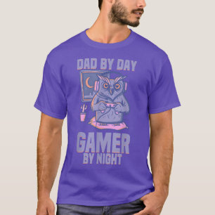 Funny Daddy Owl Dad By Day Gamer By Night Daddy T-Shirt