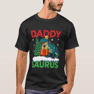 Funny Daddy Saurus T Rex Christmas Lights Tree Din T-Shirt