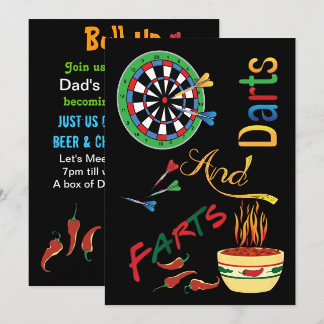 Funny Daddy to Be Shower - Darts and Farts Invitation (Front/Back)