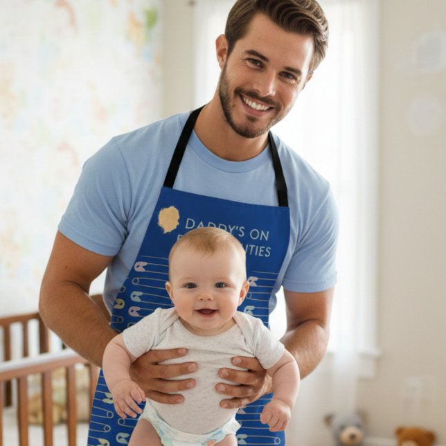 Funny Daddy's on Diaper Duties New Parent Apron (This funny apron is every new dad's essential for surviving diaper duty with a smile. Perfect gift!)