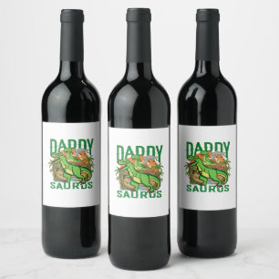 Funny Daddysaurus T-Rex Dinosaur   Dad & Kid Gift Wine Label