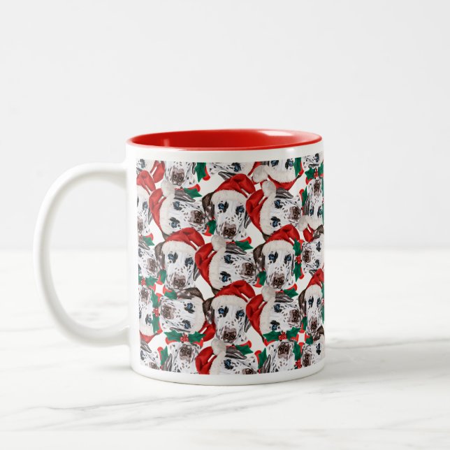 Funny Dalmatian Christmas Pattern Two-Tone Coffee Mug (Left)
