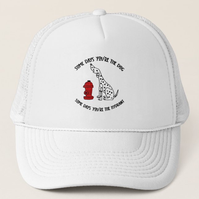 Funny Dalmatian Dog and Fire Hydrant Cartoon Trucker Hat (Front)