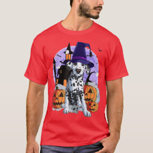 Funny Dalmatian Dog Halloween Witch Pumpkin T-Shirt