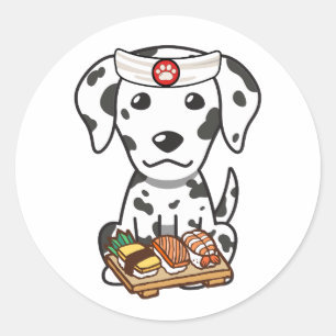 Funny dalmatian dog is a sushi chef classic round sticker