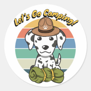 Funny dalmatian dog wants to go camping classic round sticker