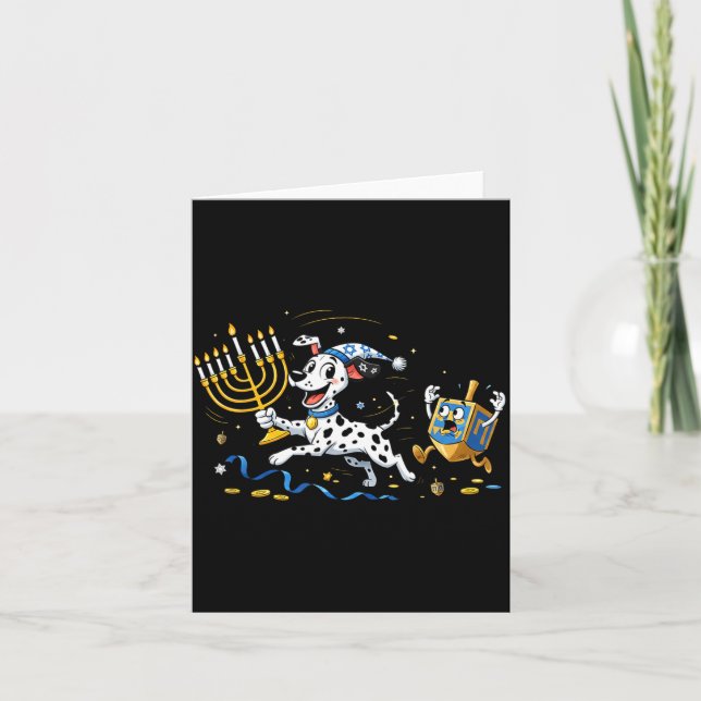 Funny Dalmatian Dreidel Menorah Hanukkah Kids Wome Card (Front)