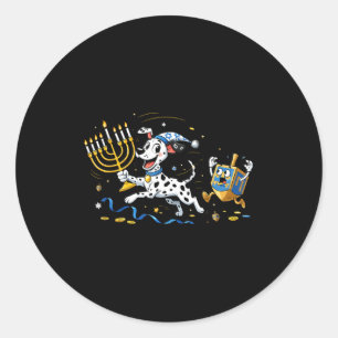 Funny Dalmatian Dreidel Menorah Hanukkah Kids Wome Classic Round Sticker