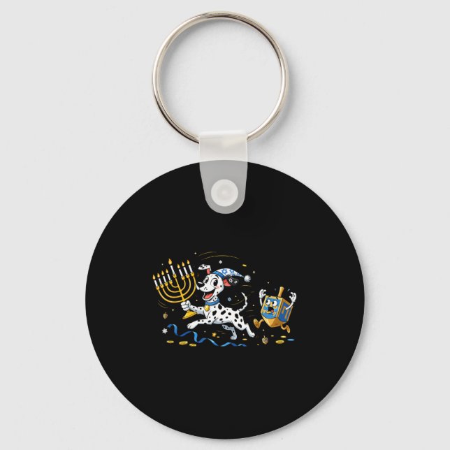 Funny Dalmatian Dreidel Menorah Hanukkah Kids Wome Keychain (Front)