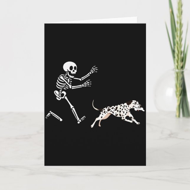 Funny Dalmatian Running Skeleton Halloween  Card (Front)