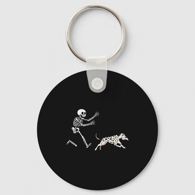 Funny Dalmatian Running Skeleton Halloween  Keychain (Front)