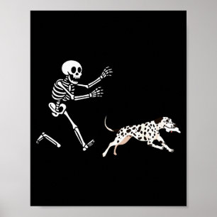 Funny Dalmatian Running Skeleton Halloween Poster