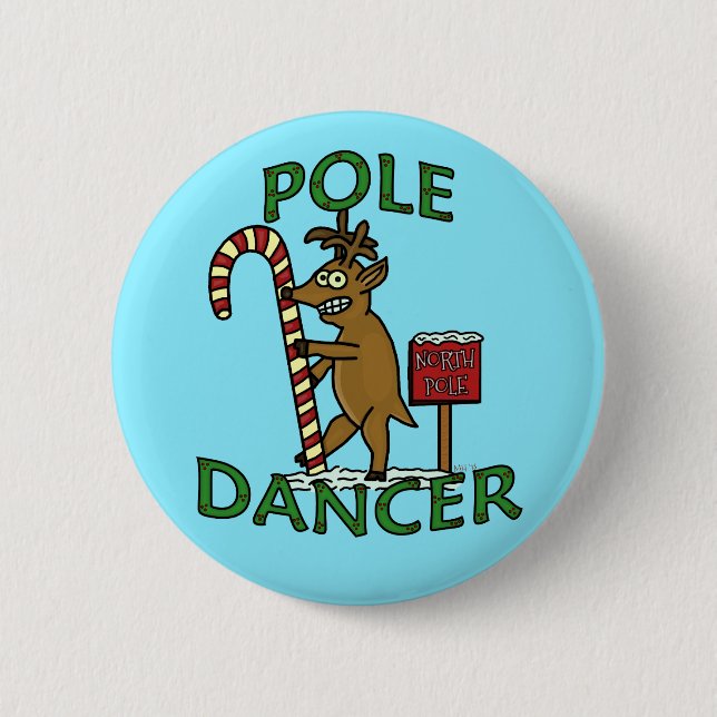 Funny Dancer Christmas Reindeer Pun Blue 2 Inch Round Button (Front)
