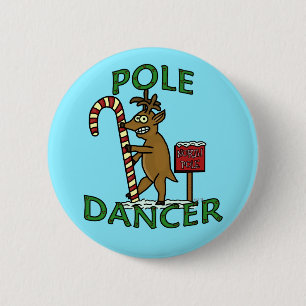 Funny Dancer Christmas Reindeer Pun Blue 2 Inch Round Button