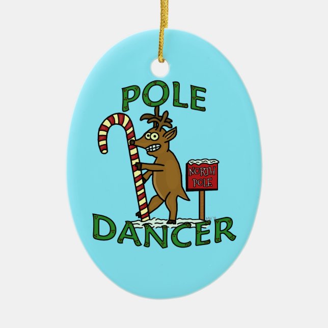 Funny Dancer Christmas Reindeer Pun Ceramic Ornament (Front)