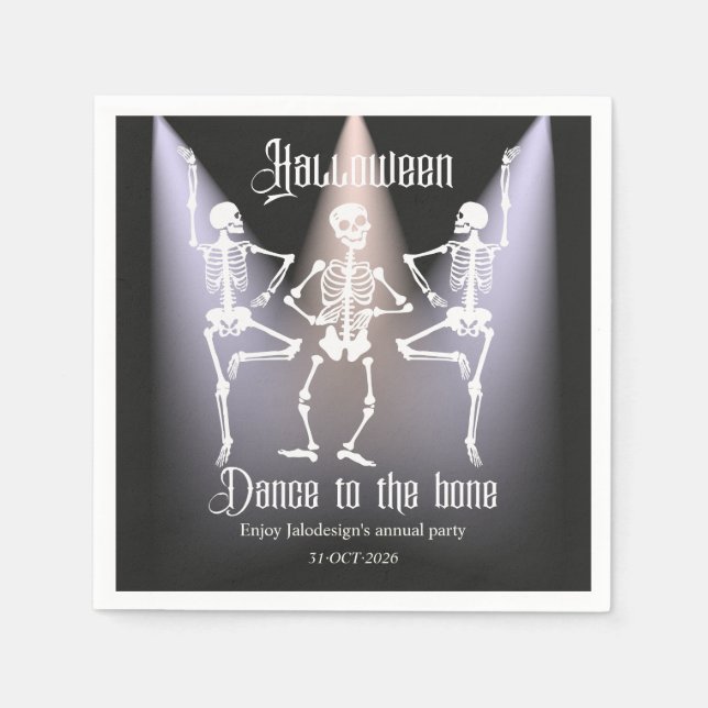 Funny Dancing Black Skeleton Halloween Party Napkin (Front)