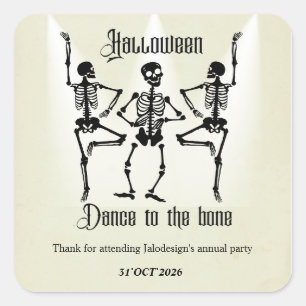 Funny Dancing Black Skeleton Halloween Party Square Sticker