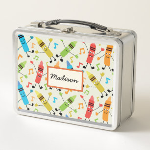 Funny Dancing Crayons With Music Notes Custom Metal Lunch Box