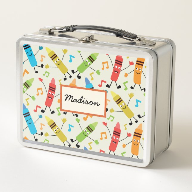 Funny Dancing Crayons With Music Notes Custom  Metal Lunch Box (Front)