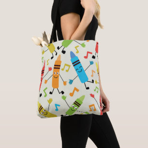 Funny Dancing Crayons With Music Notes Teacher  Tote Bag